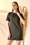 Women's Green Collar Rhinestone Short Sleeve Dress - 4