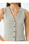 Textured Buttoned V-Neck Vest - 5
