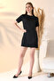 Women's Black Collar Rhinestone Short Sleeve Dress - 2