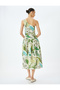 Midi Length Lined Viscose Floral One Shoulder Dress - 4