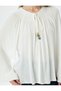 Laced Round Neck Long Sleeve Balloon Sleeve Viscose Blouse - 5