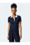 Half-Buttoned Short-Sleeve Striped Polo-Neck Knit Sweater - 3