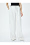Accessory Detailed Lined High Waist Palazzo Fabric Trousers - 3