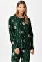Women's Ely Premium Crew Neck Green Teddy Bear Suede Texture Christmas Pajamas Set - 3