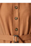 Buttoned Belt Detail Pocketed Sleeveless Viscose Midi Shirt Dress - 6