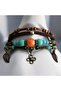 Leaf - Spring Themed Colorful Beaded Adjustable Bracelet with Flower Figures - Colors of Spring - 5