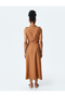 Buttoned Belt Detail Pocketed Sleeveless Viscose Midi Shirt Dress - 4