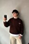 Minimal Embroidered Crew Neck Sweater Brown