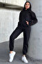 Women's Oversize 3 Thread Raised Elastic Leg Hooded Kangaroo Pocket Thick Sweatpants Set - 3