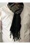 Men's Black Beige Gray Tasseled Striped Scarf - New Year's Christmas Gift - 3