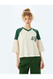 Oversize V-Neck Crop College T-Shirt with Printed Back - 3