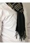 Men's Black Beige Gray Tasseled Striped Scarf - New Year's Christmas Gift - 2