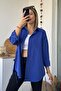 Yan Bağlamalı Oversize Saks Gömlek
