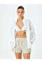 Viscose Linen Blended Shorts with Lace-Up Waist Pockets