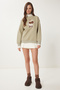 Teddy Bear Embroidered Knitted Sweatshirt Clay Green Lwe0001