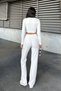 Chain Detailed Long Sleeve Crop,High Waist,Elastic Waist Band Palazzo Pants Suit - 7