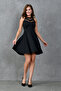 Transparent Collar Detailed A-Line Cut Black Short Evening Dress 2222 - 5