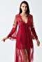 Image 4200 Burgundy Color Satin Nightgown Set of 2 - 5