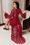 2410 Burgundy Color Satin Lace Embroidered 2-Piece Nightgown Set - 8
