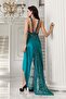 İmaj 3204 Emerald Color Satin Transparent 2-Piece Nightgown Set - 4
