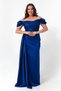 Women's Cobalt Blue Boat Neck Sleeveless Long Satin Evening Dress & Graduation Dress - 2