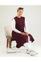 Women's Leather Pocketed Large Size Long Vest, Plum Color - 8