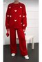 Women's Red Crew Neck Heart Sweater Pants Knitwear Bottom Top Set Heart - 3