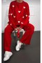 Women's Red Crew Neck Heart Sweater Pants Knitwear Bottom Top Set Heart - 2