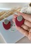 Women's Burgundy Polymer Clay Earrings with Steel Earring Apparatus - 7
