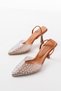 Women's Daily Comfortable Transparent Stone Detailed Open Back Elastic Thin Heeled Shoes - 4