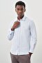 Blue Long Sleeve Hard Neck Pocketless Cotton Lycra Classic Slim Fit Slim Fit Shirt 1004245234 - 3