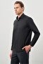Black Long Sleeve Plain Half Italian Collar Pocketless Cotton Classic Slim Fit Shirt 1004245268 - 3