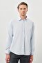 Men's Dark Blue Long Sleeve Hard Collar Flexible Slim Fit Shirt 1004245223_300