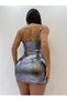 Dark Gray Lame Fabric Sling Detail Mini Dress - 3