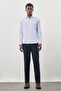 Men's Dark Blue Long Sleeve Hard Collar Cotton Slim Fit Shirt 1004245226 - 2