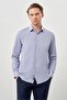 Men's Dark Navy Blue Long Sleeve Hard Collar Cotton Slim Fit Shirt 1004245226 - 3