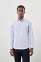 Men's Dark Blue Long Sleeve Hard Collar Cotton Slim Fit Shirt 1004245226 - 3