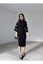 Black See-Through Stripe Sleeve Detail Midi Dress - 2