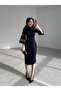 Black See-Through Stripe Sleeve Detail Midi Dress - 3