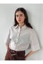 Light Glittery Retro Style Loose Short Sleeve Shirt Women's Cream Gold - 5