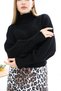 Women's Black Hair Knit Pattern Bat Sleeve Full Turtleneck Knitwear Sweater - 5