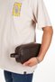 Men's Black Leather Portfolio Clutch Shaving Cosmetic Care and Daily Handbag - 3