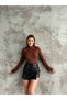 Women's Brown Finger Detailed Bodysuit - 3