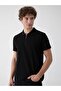 Zippered Polo Neck Short Sleeve Regular Black T-Shirt - 2