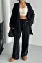 Black Stamp Kimono Set with Belt and Elastic Waist - 6