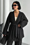 Black Stamp Kimono Set with Belt and Elastic Waist - 2