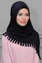Black Practical Ready-made Interlocking Hijab Scarf Fukuro Pleated Fringed Laser Cut 1828_01