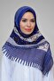 Navy Blue Practical Ready-made Interlocking Hijab Scarf Staple Fiber Pleated Flower Patterned 1818d4_02