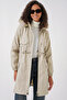    9129 Hooded Faux Fur Coat - Stone