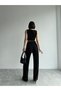 Women's Palazzo Trousers Buttoned Short Crop Vest Double Striped Suit - 4